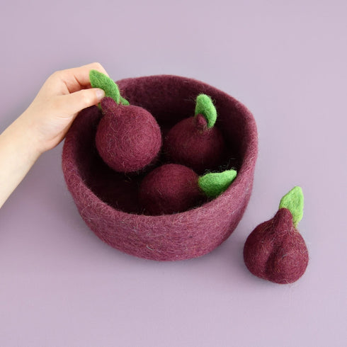 DASHDU - Penelope Plum - Five Felt Fruit Plums With Bowl